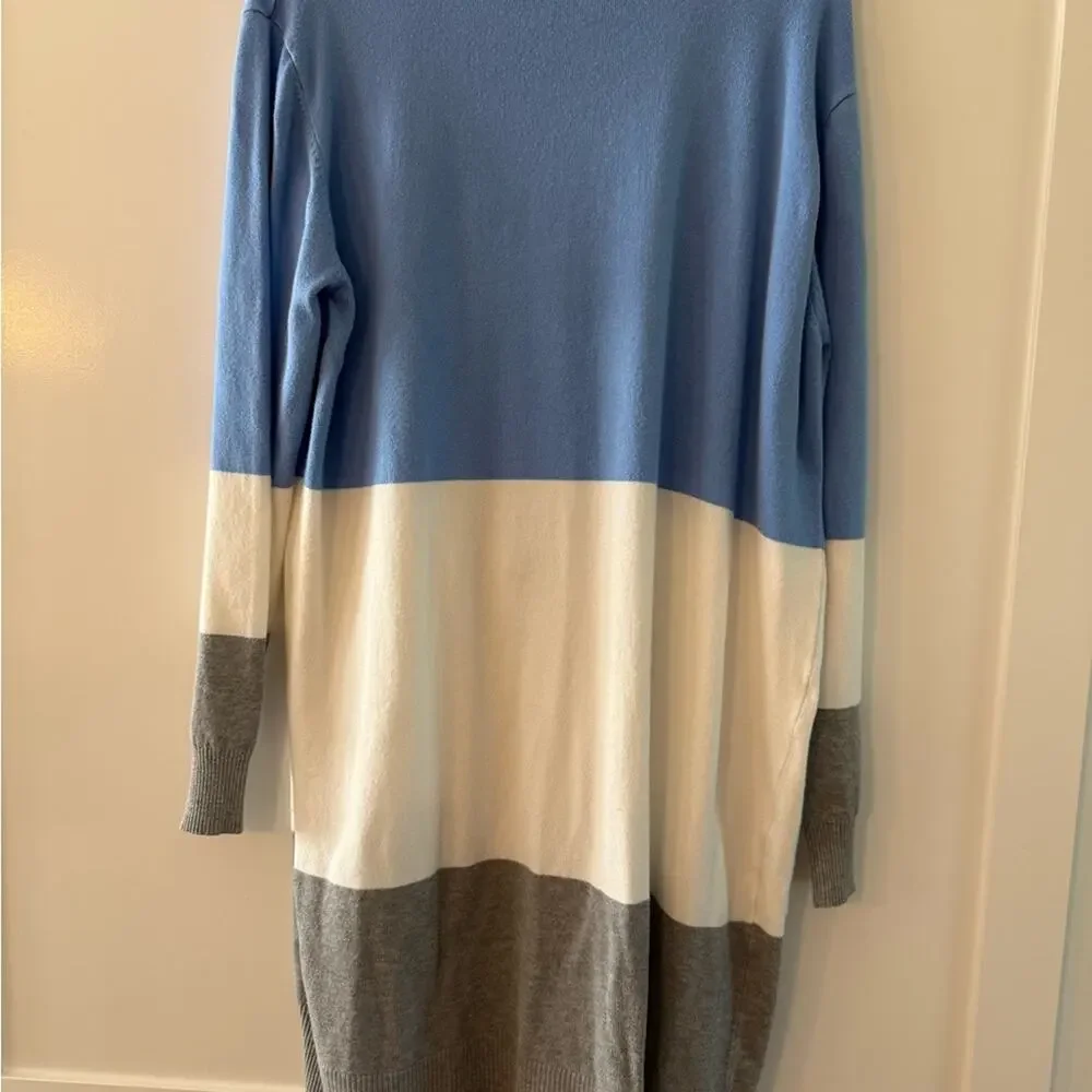 Women’s duster Size M Blue, cream, grey color blocking‎ duster cardigan. - Picture 3 of 5